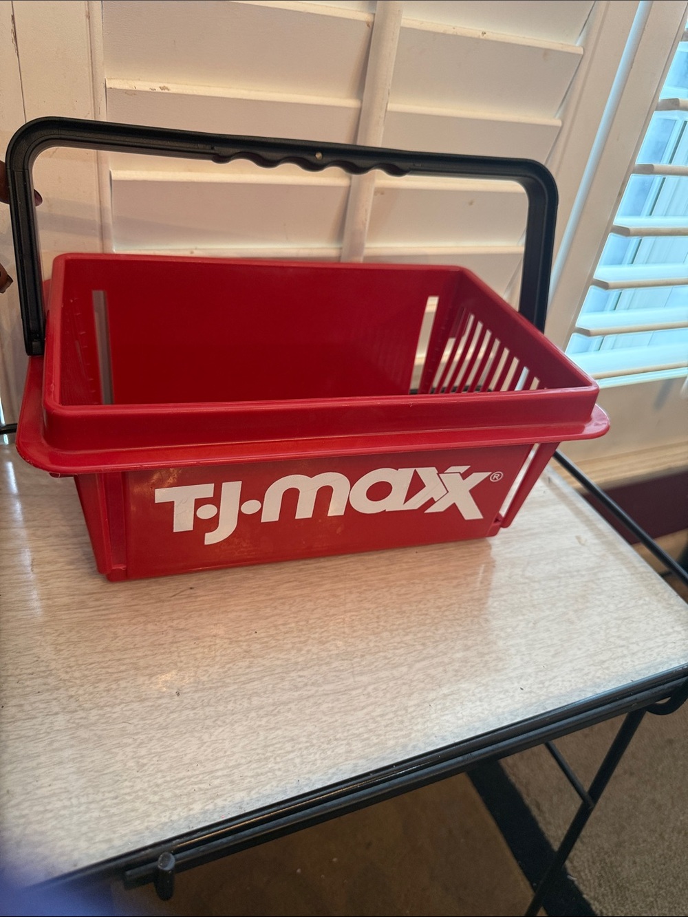 T.J.Maxx Red Plastic Shopping Basket with Black Handle